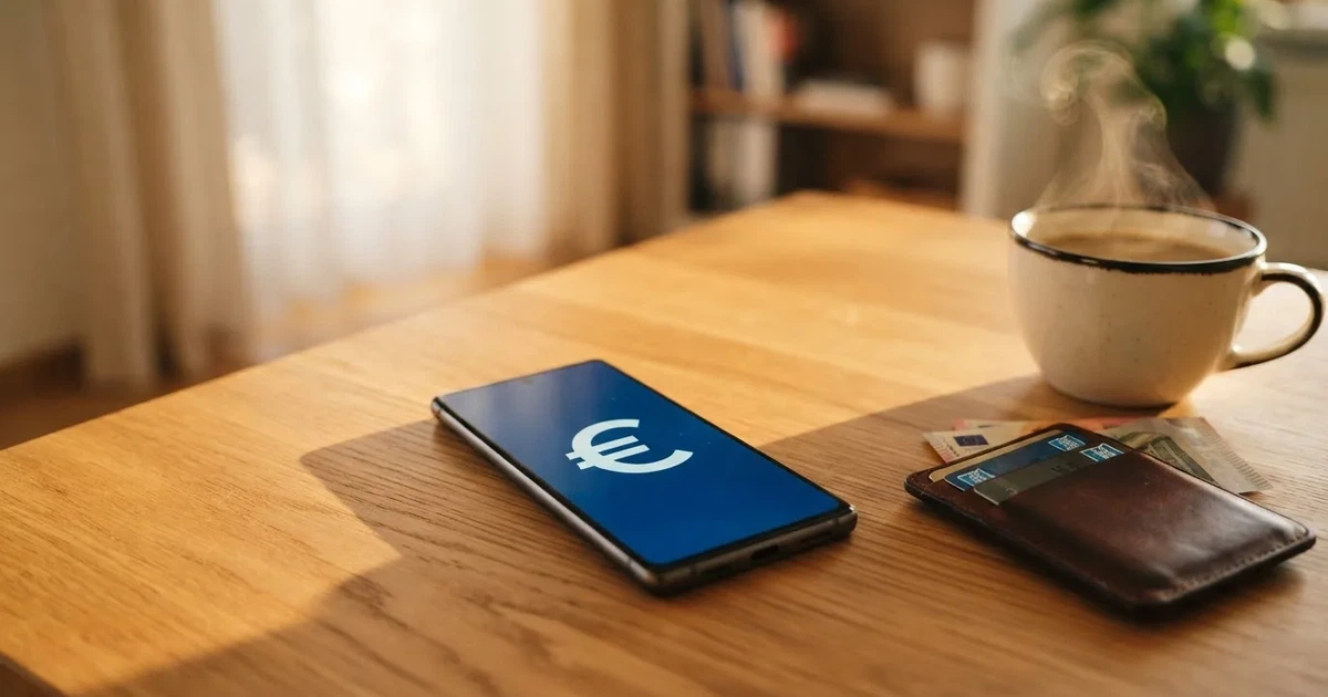 Mobitel na drvenom stolu pokraj novčanika i šalice kave — casino s apple pay u hrvatskoj